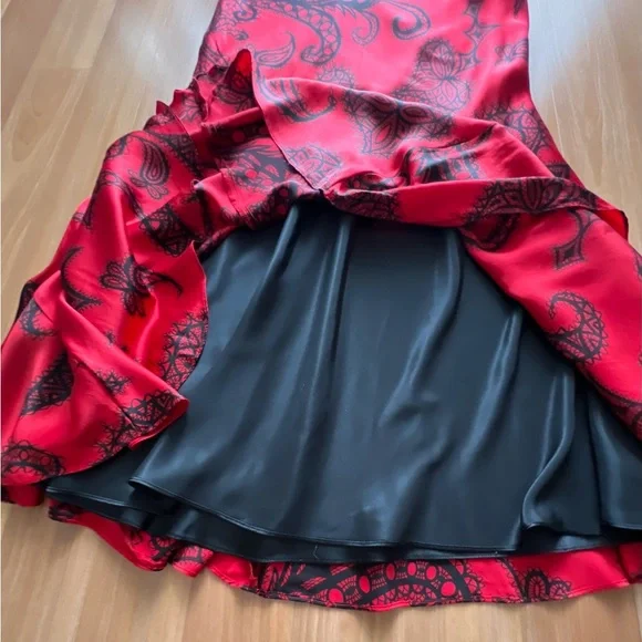 Mary.L Couture Red & Black Silk Lace Maxi Dress Size 8 - Picture 11 of 16